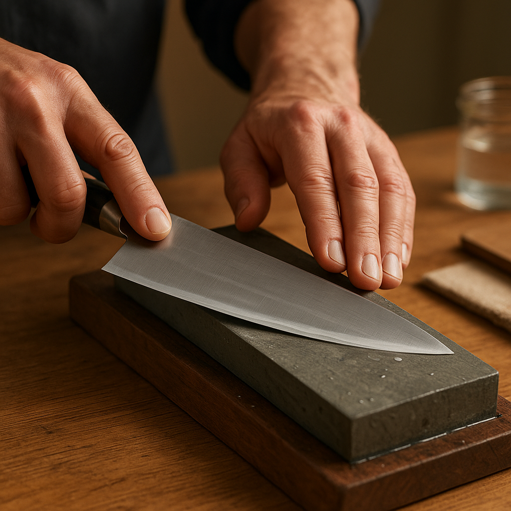 Manual knife sharpening with whetstone