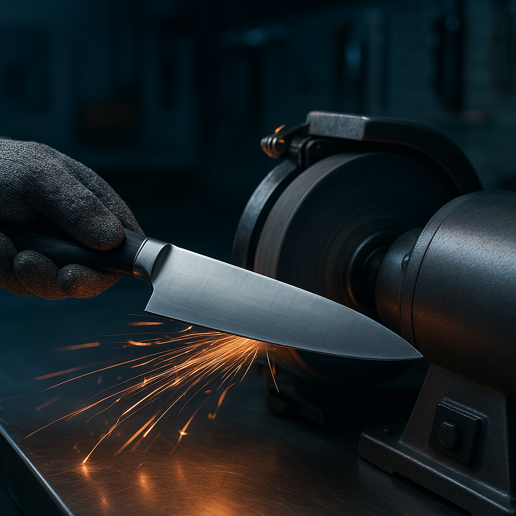 Machine knife sharpening with electric sharpener